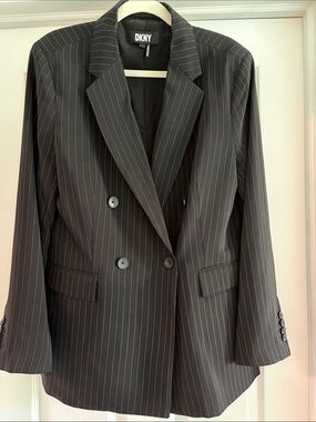 DKNY Black Pinstripe Double-Breasted Blazer